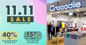 Featured image for Crocodile up to 40% off 11.11 sale at 3 outlets till 13 Nov 2023