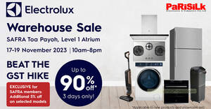 Featured image for (EXPIRED) Electrolux Warehouse Sale at SAFRA Toa Payoh from 17 – 19 Nov 2023