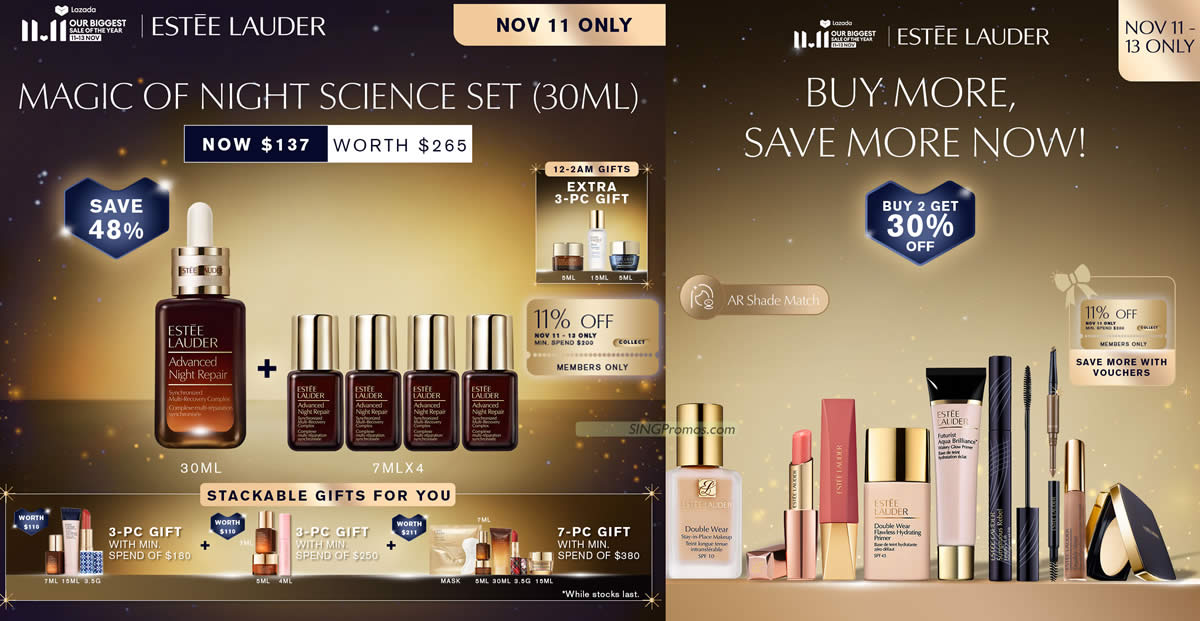Featured image for Estee Lauder S'pore Lazada 11.11 Exclusive Deals from 11 - 13 Nov 2023