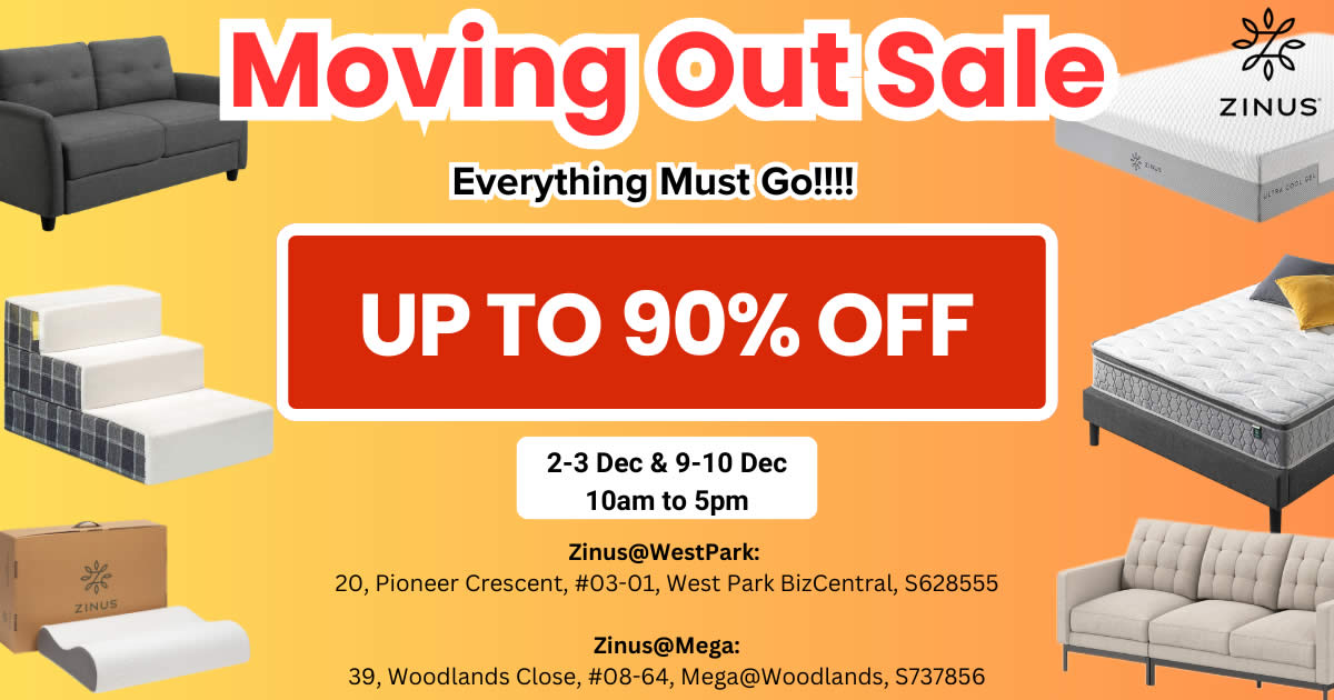 Featured image for Zinus Moving Out Sale (2-3 & 9-10 Dec 2023)
