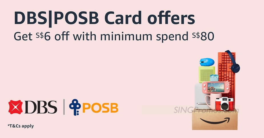 Featured image for Amazon.sg S$6 off when you spend min S$80 with DBS/POSB cards on Mondays till 29 Jan 2024