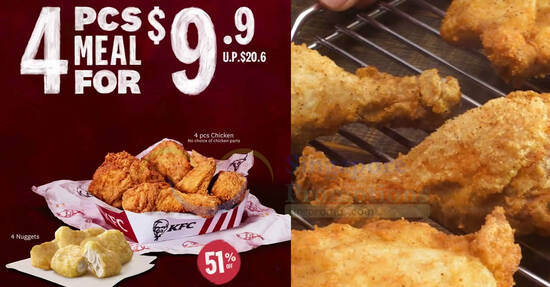 KFC S’pore offering 4pcs of Crispy Chicken and 4 golden nuggets for just $9.90 from 11 – 13 Dec 2023