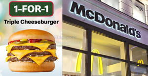 Featured image for (EXPIRED) McDonald’s 1-for-1 Triple Cheeseburger Burger deal at S’pore outlets from 18 – 19 Dec 2023
