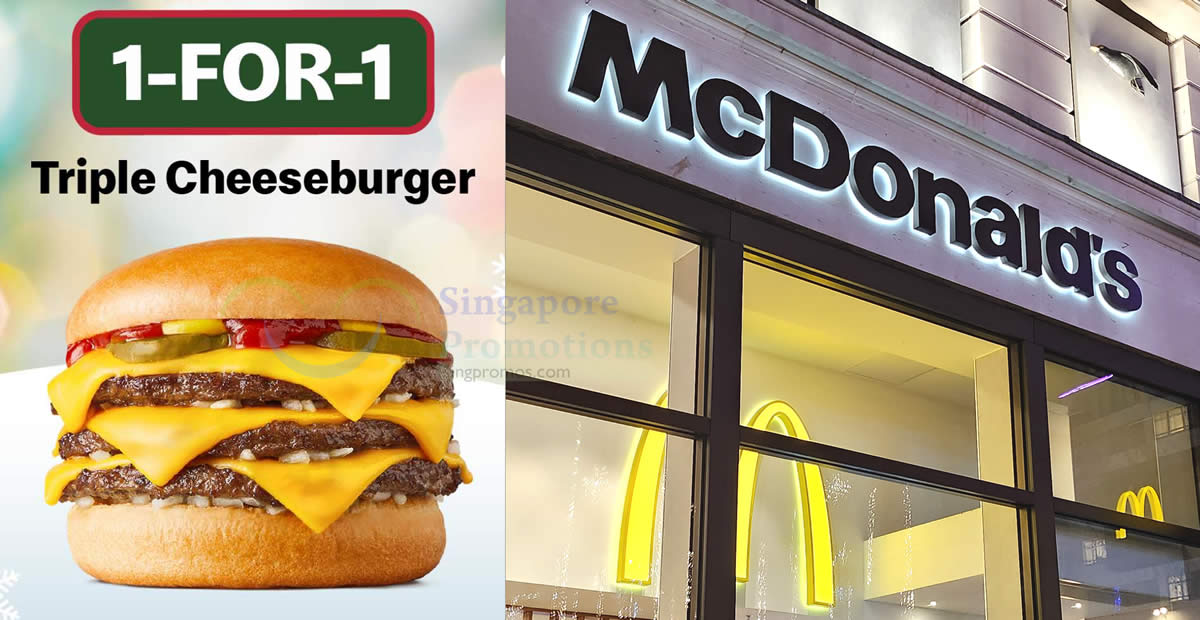 Featured image for McDonald's 1-for-1 Triple Cheeseburger Burger deal at S'pore outlets from 18 - 19 Dec 2023