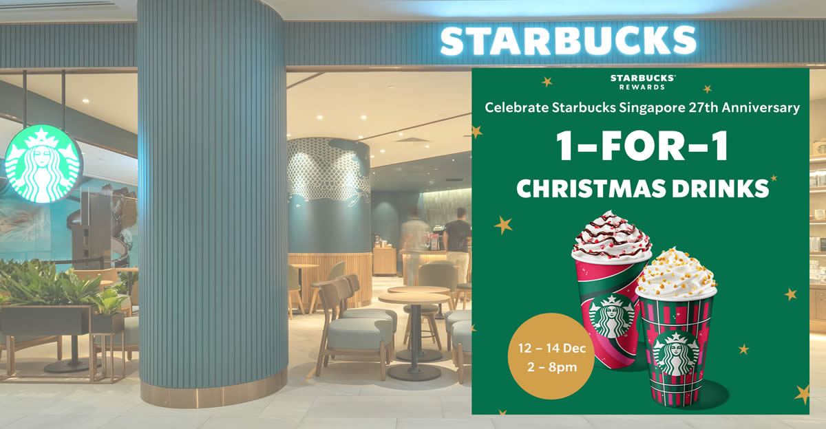 Featured image for Starbucks S'pore 1-FOR-1 on ALL Venti-sized Christmas Drinks from 12 - 14 Dec 2023, 2pm - 8pm