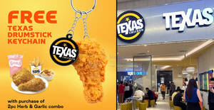 Featured image for (EXPIRED) Texas Chicken giving away free Texas Drumstick Keychain with purchase at selected S’pore outlets from 15 – 23 Dec 2023