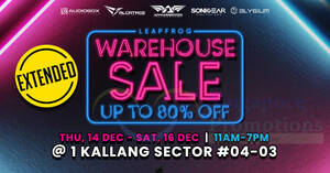 Featured image for Leapfrog extended warehouse sale up to 80% off Armaggeddon, SonicGear, Elysium and more from 14 – 16 Dec