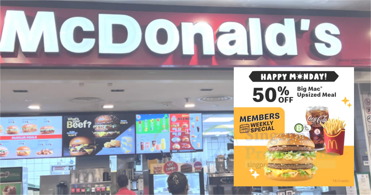 Featured image for 50% Off Big Mac Upsized Meal at McDonald's S'pore stores on Monday, 22 Jan 2024