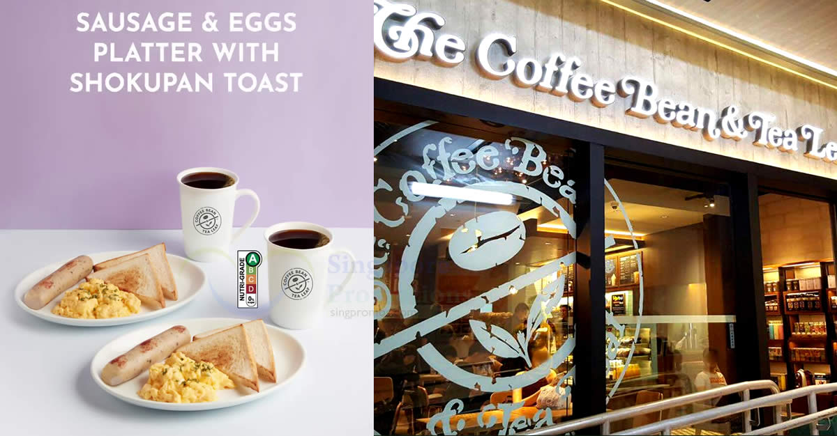 Featured image for Coffee Bean S'pore new Weekdays Breakfast Set costs S$5 per set when you buy 2 sets from 8 Jan 2024