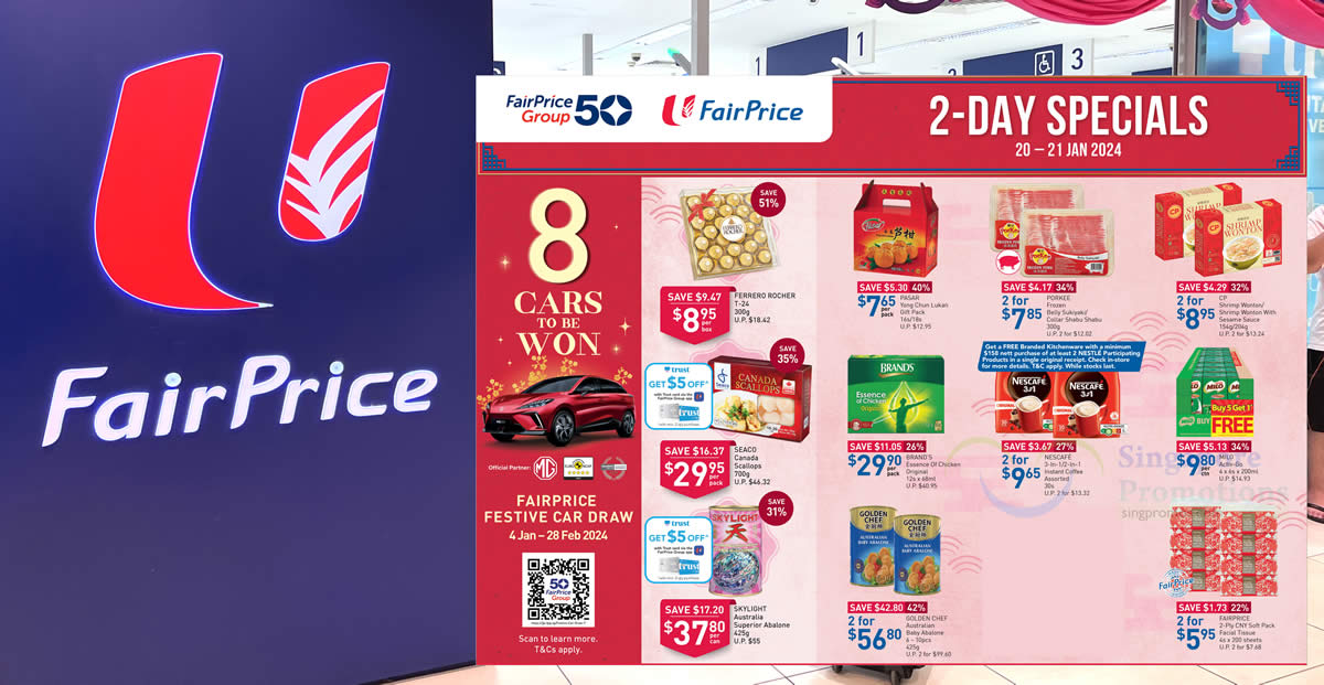 Featured image for Fairprice 2-Days specials till 21 Jan has Skylight Abalone, Ferrero Rocher, Brand's, Seaco and more