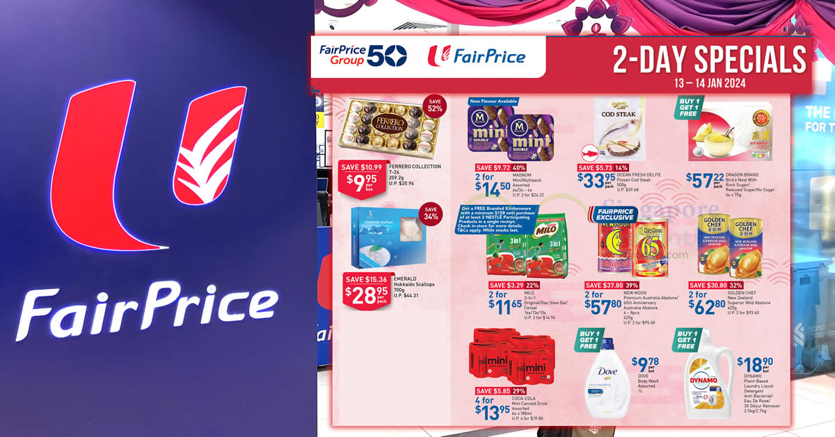 Featured image for Fairprice 2-Days specials till 14 Jan has Ferrero Collection, New Moon Abalone, Magnum, Coca-Cola and more