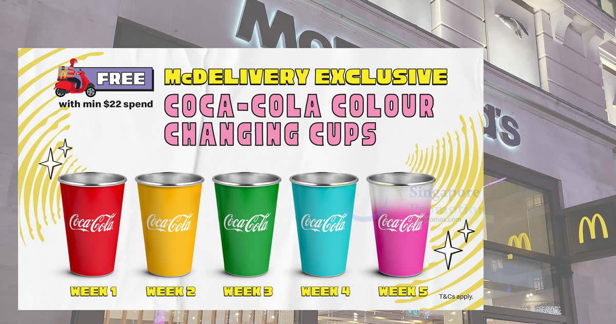 Featured image for McDonald's S'pore giving Coca-Cola Colour Changing cups via McDelivery till 7 Feb 2024