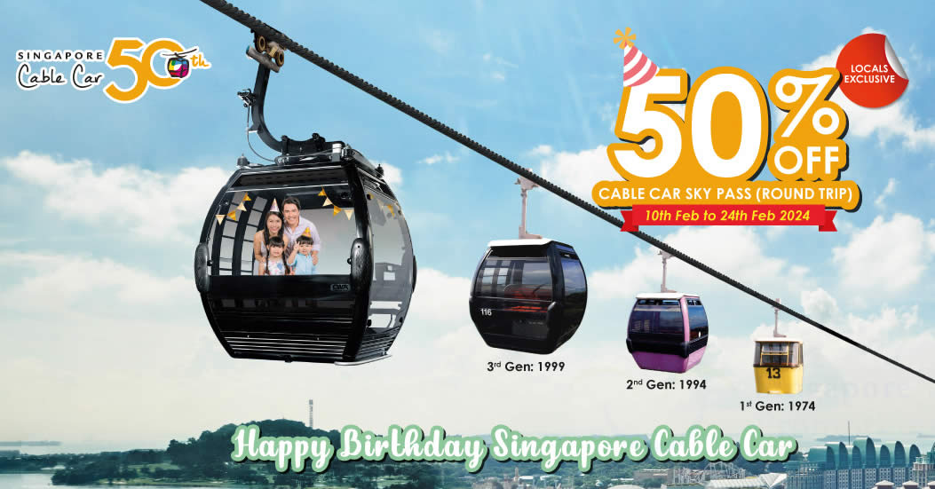 Featured image for Singapore Cable Car has 50% off Sky Pass (Round Trip) promo for locals till 24 Feb 2024