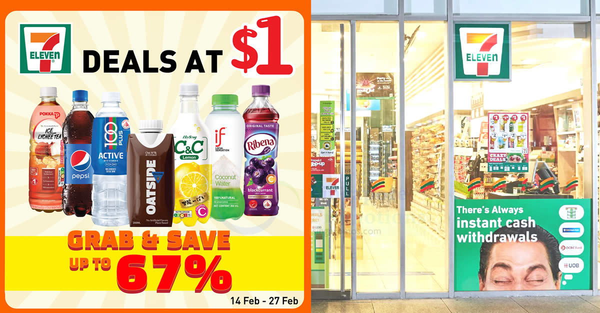 Featured image for 7-Eleven S'pore offers up to 67% off with latest $1 deals till 27 Feb, has Meiji Yan Yan, Pokka, Pepsi and more