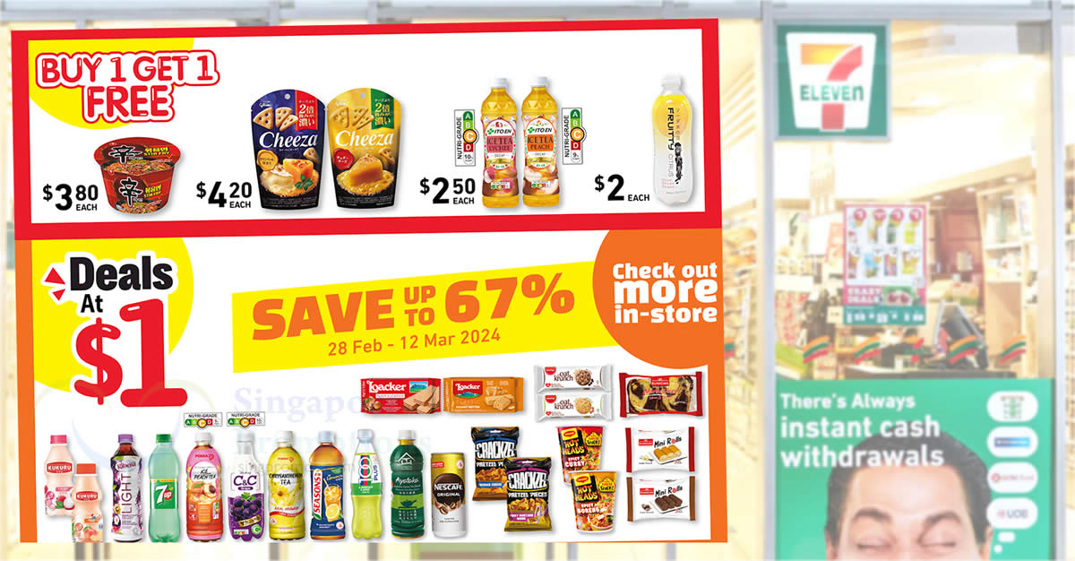 Featured image for 7-Eleven S'pore offers up to 67% off with latest $1 deals till 12 Mar, has POKKA, Munchy's, Loacker and more