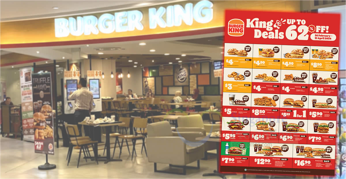 Featured image for Burger King S'pore latest ecoupon deals lets you save up to 62% till 21 Apr 2024