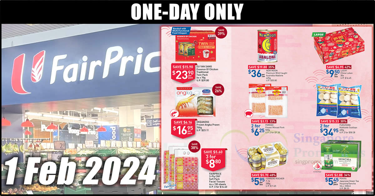 Featured image for Fairprice 1-Day special on 1 Feb has New Moon Aus Abalone, Ferrero Rocher, Scallops, Pokka and more