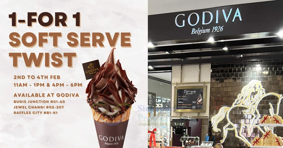 Featured image for Godiva S'pore offering 1-for-1 Chocolate Twist Soft Serve at 3 outlets till 4 Feb 2024