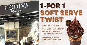 Featured image for Godiva S’pore offering 1-for-1 Chocolate Twist Soft Serve at 2 outlets from 16 – 18 Feb 2024
