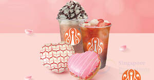Featured image for J.CO Donuts buy two 16oz beverages and get 2 free Valentine donuts at S’pore outlets till 16 Feb 2024