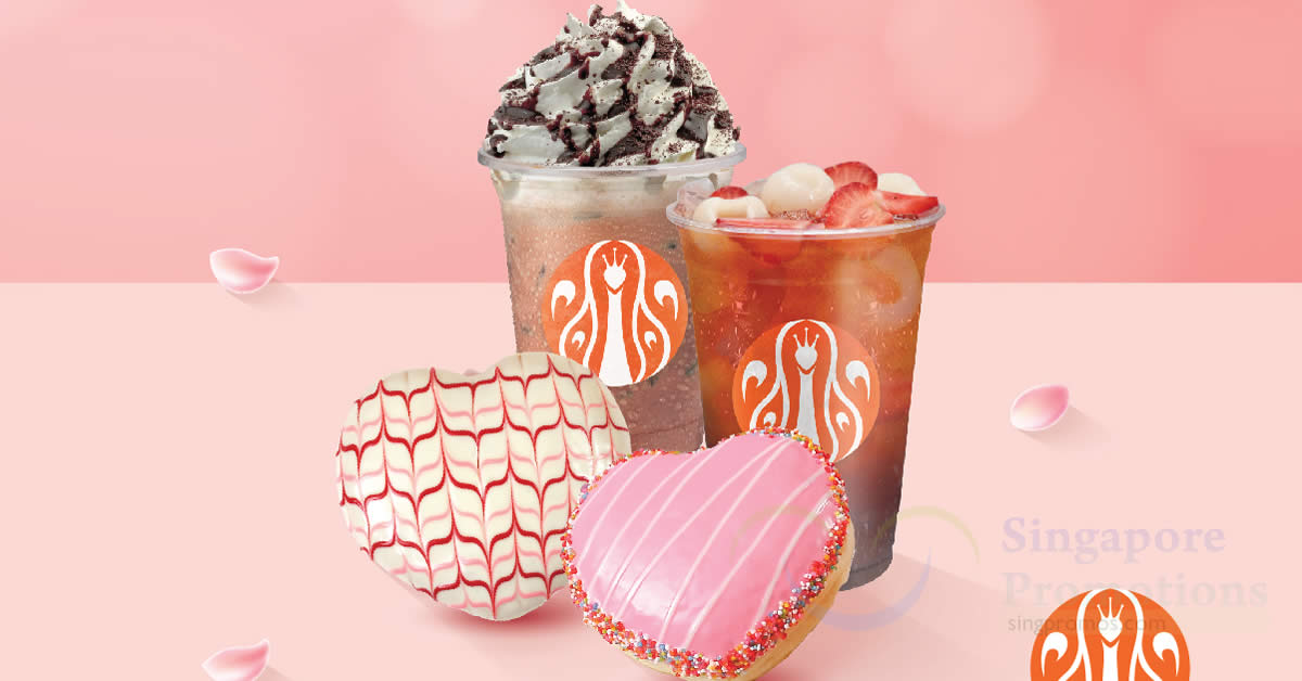 Featured image for J.CO Donuts buy two 16oz beverages and get 2 free Valentine donuts at S'pore outlets till 16 Feb 2024