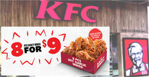 Featured image for (EXPIRED) KFC S’pore selling S$9 8pcs Saucy Wings for dine-in, takeaway and delivery from 25 – 28 Mar 2024