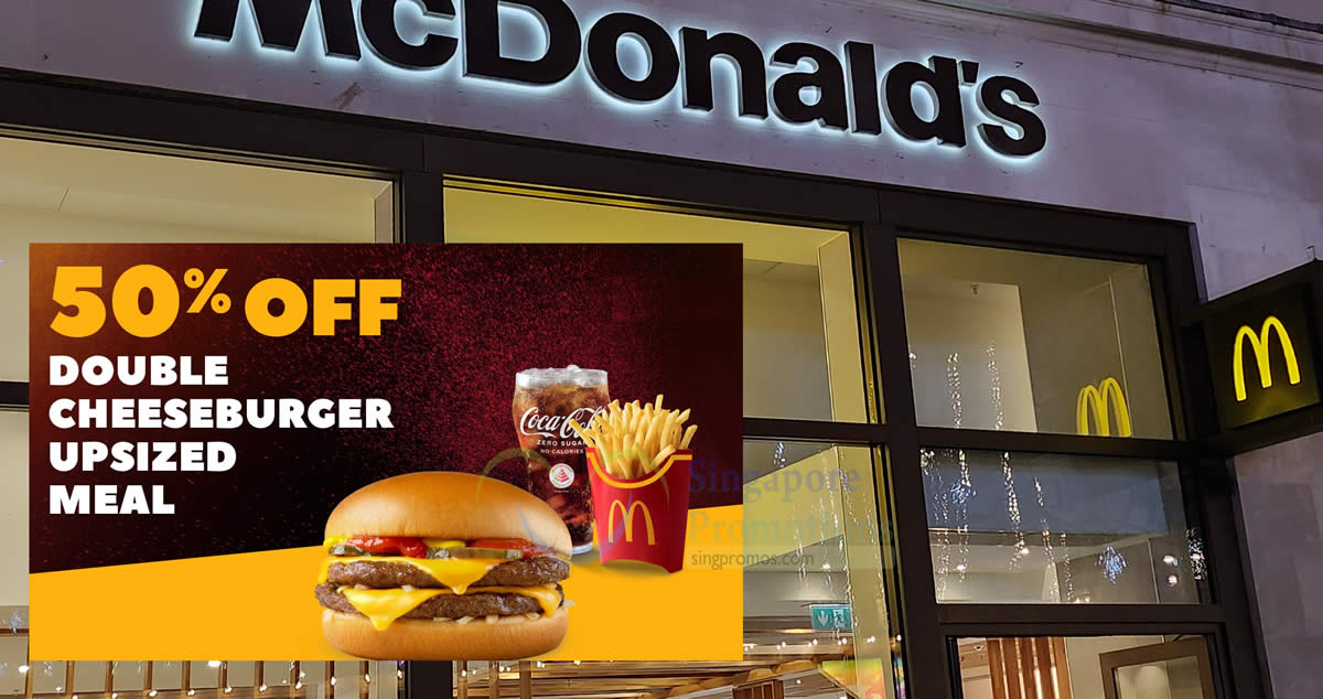 Featured image for McDonald's S'pore App has 50% off Double Cheeseburger Upsized Meal deal till 28 Mar 2024
