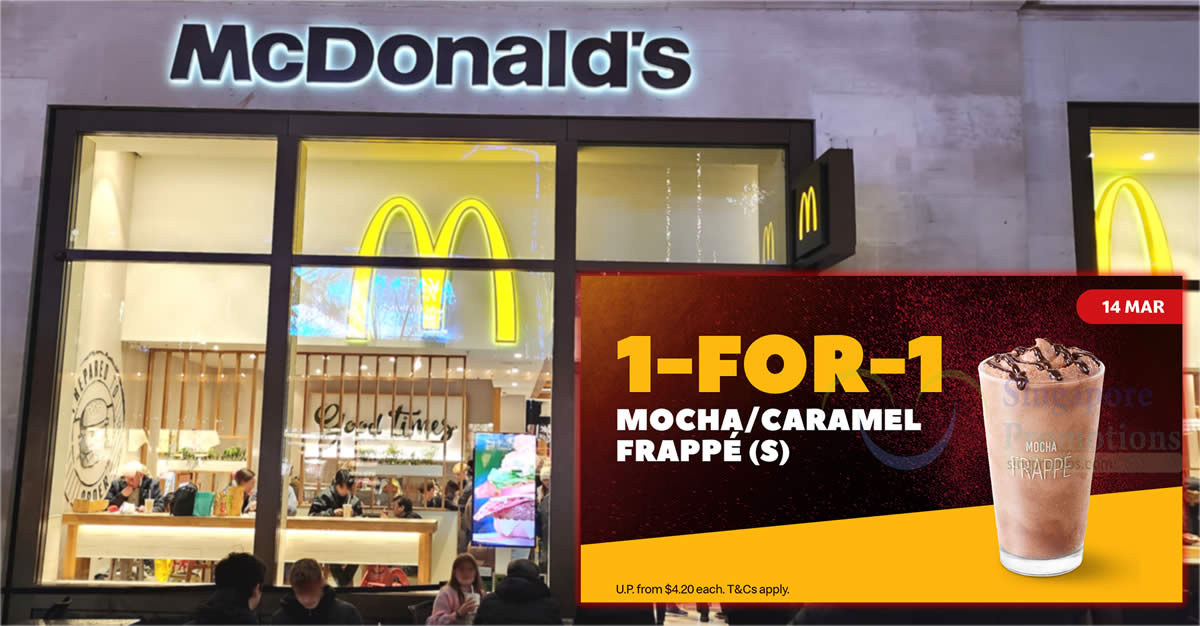Featured image for McDonald's S'pore has 1-for-1 Mocha/Caramel Frappé deal on the App on Thursday, 14 March 2024