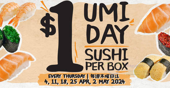 Umisushi’s $1 Sushi Deal Returns to Delight Singapore Diners on Thursdays till 2 May 2024