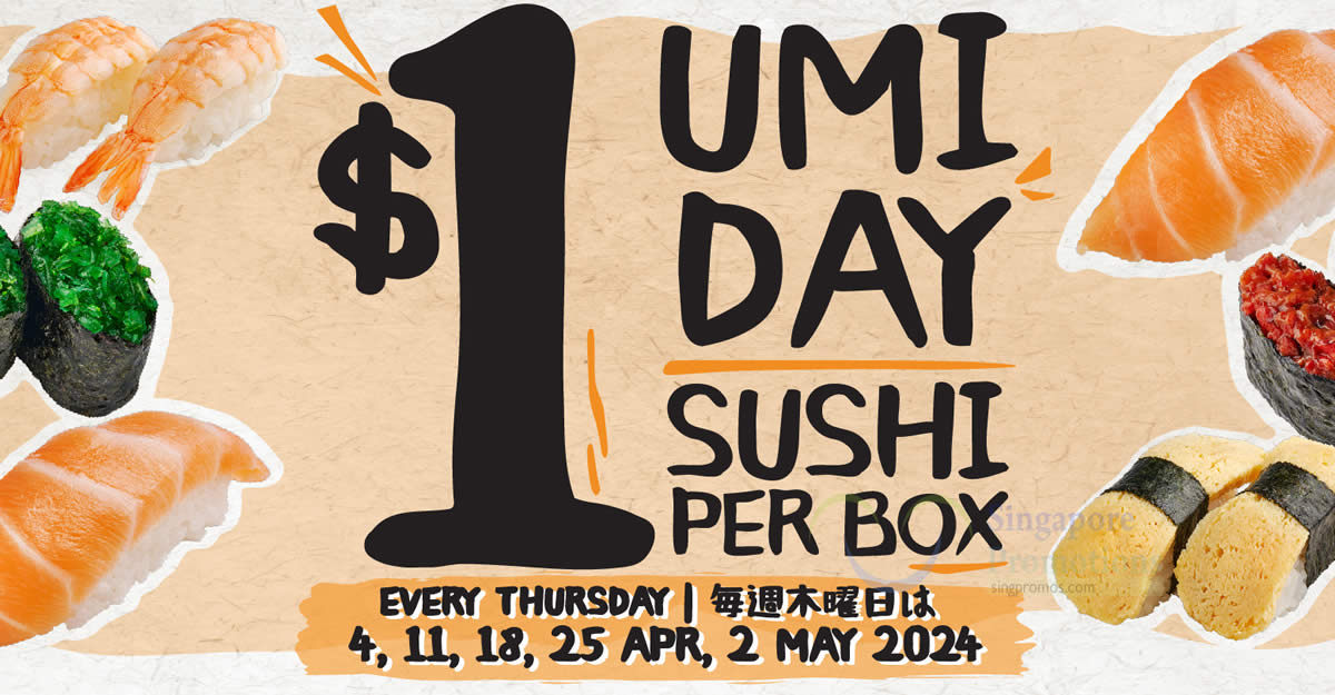 Featured image for Umisushi's $1 Sushi Deal Returns to Delight Singapore Diners on Thursdays till 2 May 2024
