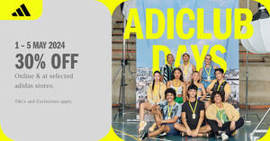 Featured image for Adidas S’pore adiClub Days Sale offers 30% off selected items online till 5 May 2024