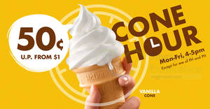 Featured image for McDonald’s S’pore Selling Vanilla Cones At Just 50 Cents from 4pm to 5pm at all Dessert Kiosks (from 15 May 2024)