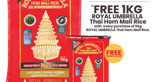 Royal Umbrella Free 1kg of Thai Hom Mali Rice with every purchase of 5kg Royal Umbrella Thai Hom Mali Rice on 1 May