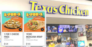 Featured image for Texas Chicken S’pore Delights Diners with 1-for-1 Cheese Fries & Mexicana Wrap Offer from 2 May 2024