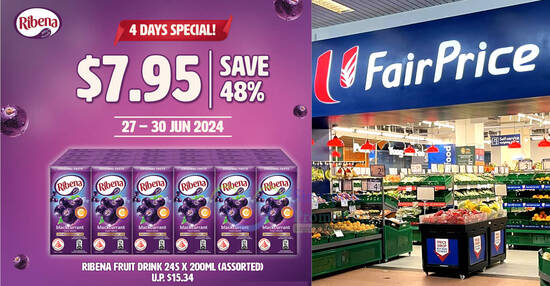 Grab 24 packs of Ribena Fruit Drink at 48% discount at FairPrice till 30 June 2024