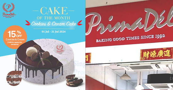 Prima Deli 15% Off Cookies & Cream Cake Promotion till 31 July 2024