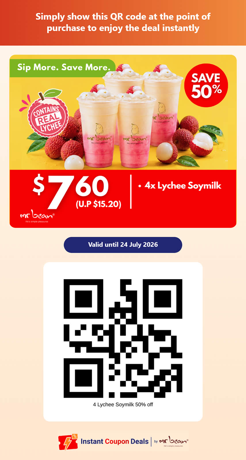 MrBean singpromos.com lychee soymilk 4 cups 50off